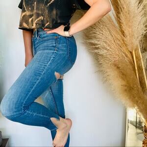 MADEWELL Blue Medium Wash High Rise Distressed Torn Skinny Ankle Slit Jeans 28